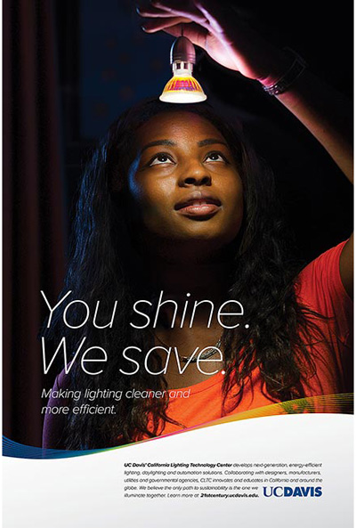 an ad showing a student looking up at a light